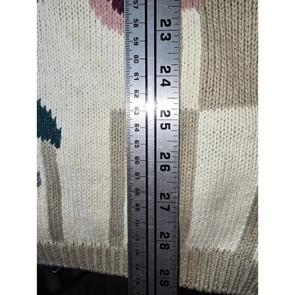 Grandma Chic 👵 Vtg‎ 90s Rose Themed Sweater Cardigan Checker Stripe 14/16 - Picture 6 of 7